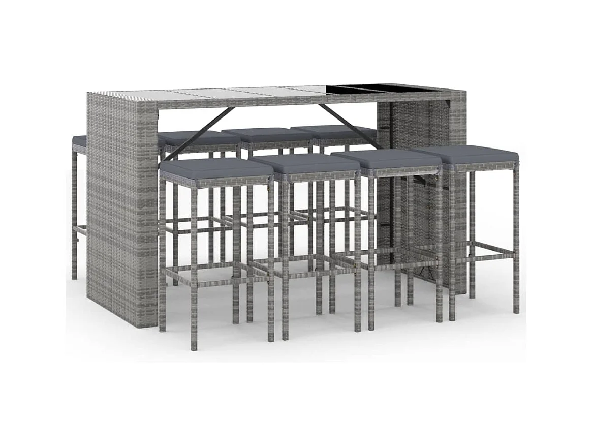 Grylin  Ensemble de bar de jardin 9 pcs avec coussins gris poly rotin