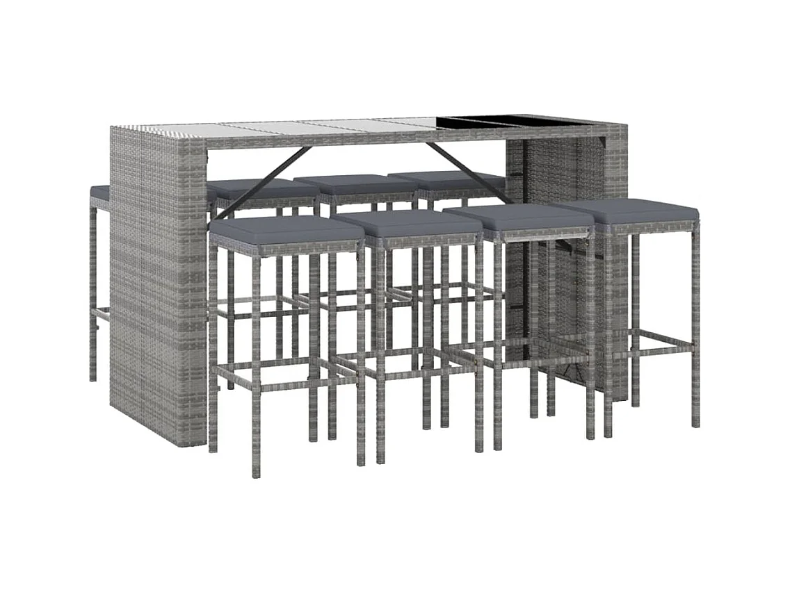 Grylin  Ensemble de bar de jardin 9 pcs avec coussins gris poly rotin