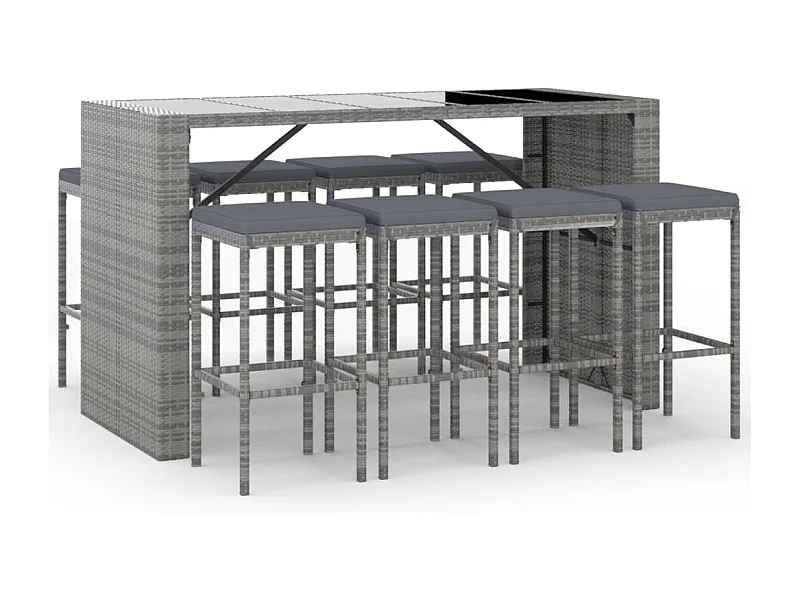 Grylin  9-delige Tuinbarset met kussens poly rattan grijs