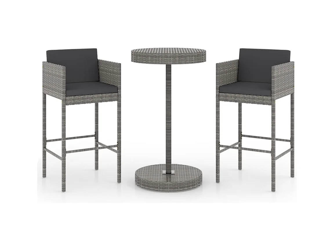 San Ferdinando di Puglia  Ensemble de bar de jardin 3 pcs et coussins Résine tressée Gris
