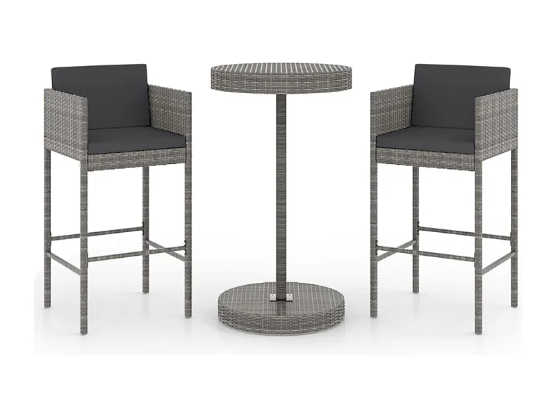 San Ferdinando di Puglia  Ensemble de bar de jardin 3 pcs et coussins Résine tressée Gris