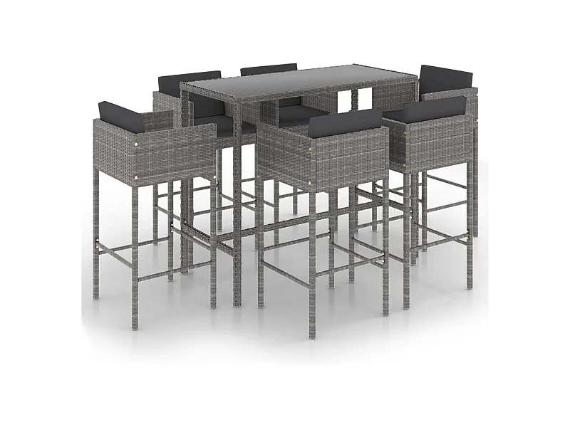 Settimio  Ensemble de bar de jardin 7 pcs et coussins Résine tressée Gris