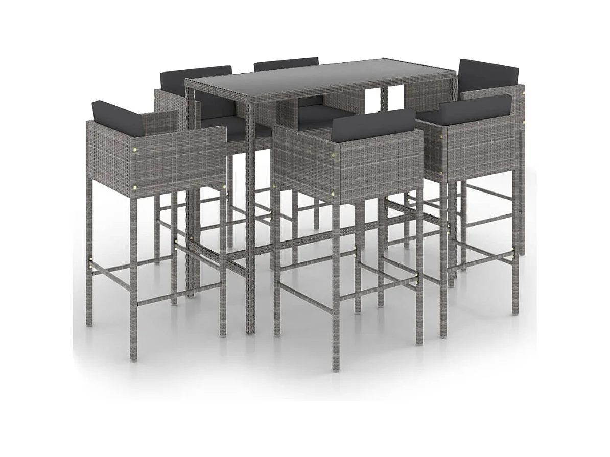Settimio  Ensemble de bar de jardin 7 pcs et coussins Résine tressée Gris