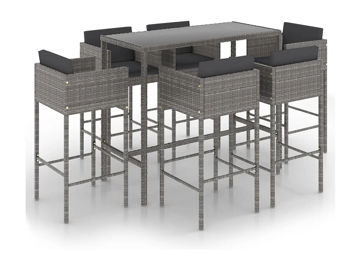 Settimio  Ensemble de bar de jardin 7 pcs et coussins Résine tressée Gris