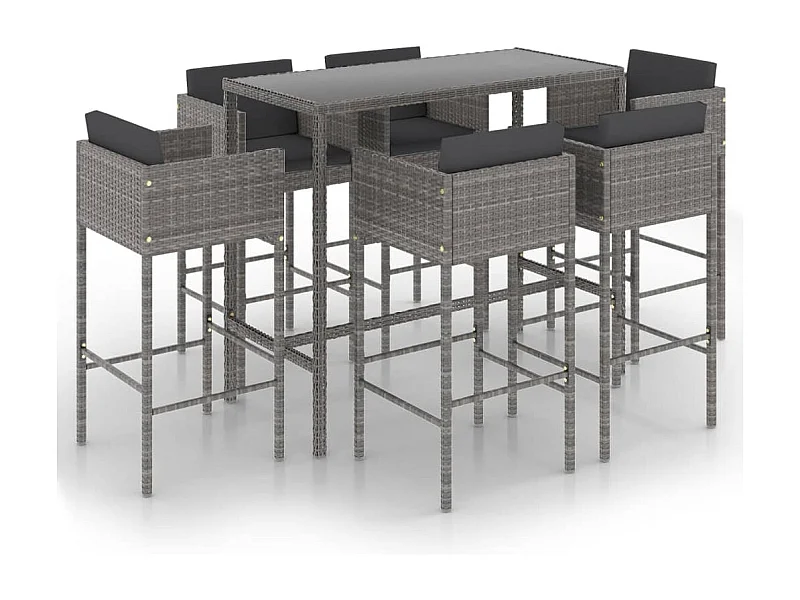 Settimio  Set muebles de bar jardín 7 pzas y cojines ratán sintético gris