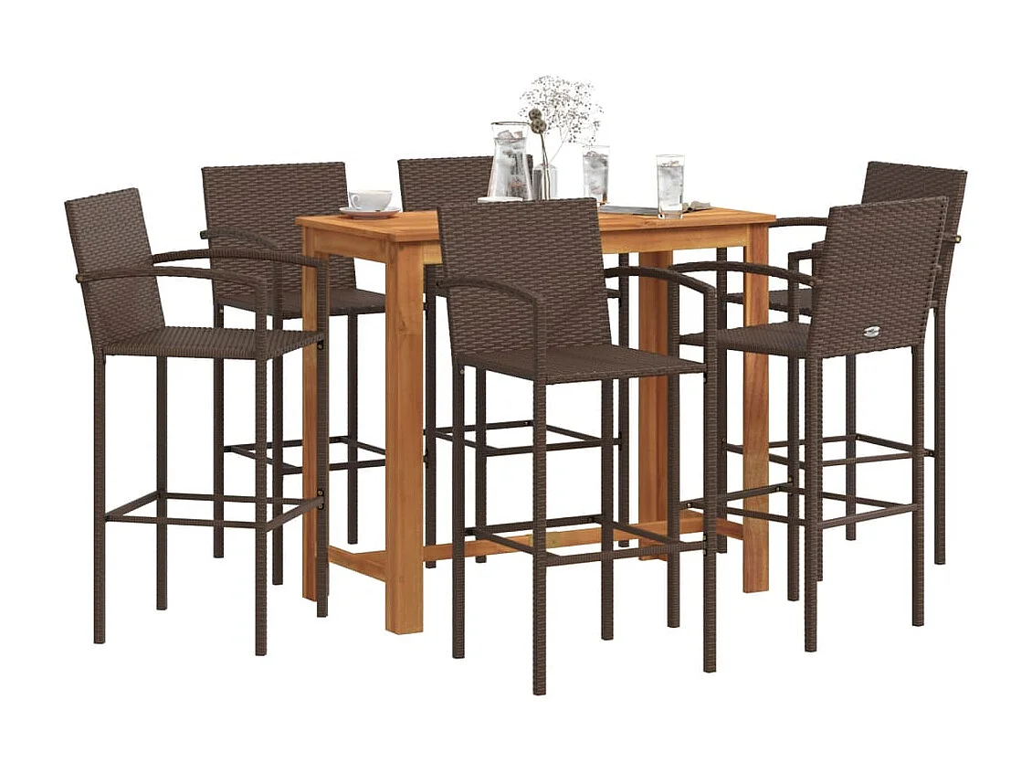 Kusti  Ensemble de bar de jardin 7 pcs marron bois massif acacia rotin