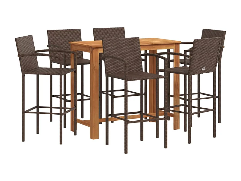 Kusti  Ensemble de bar de jardin 7 pcs marron bois massif acacia rotin