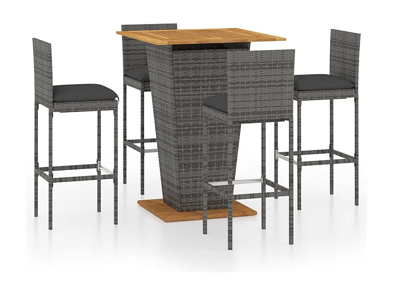 Woodmoor  Ensemble de bar de jardin 5 pcs et coussins Résine tressée Gris
