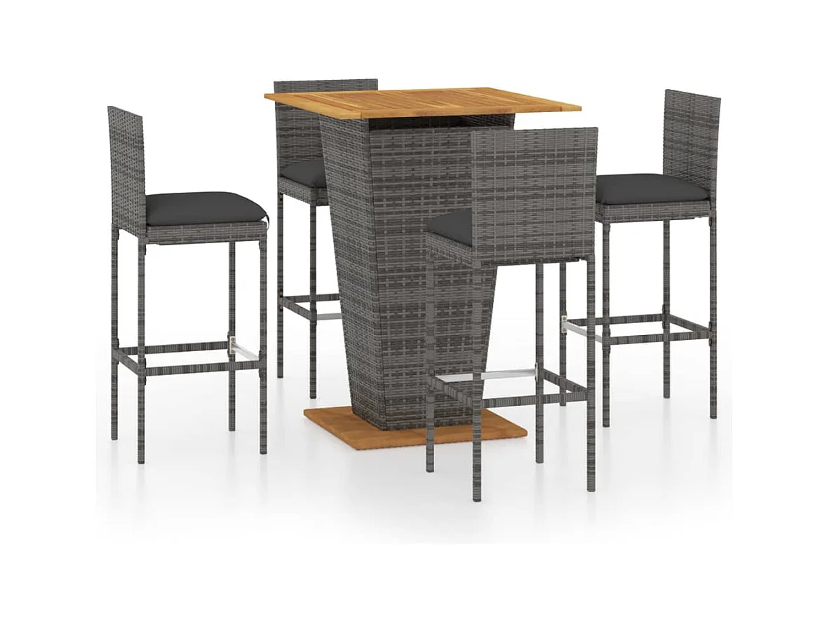 Woodmoor  Ensemble de bar de jardin 5 pcs et coussins Résine tressée Gris