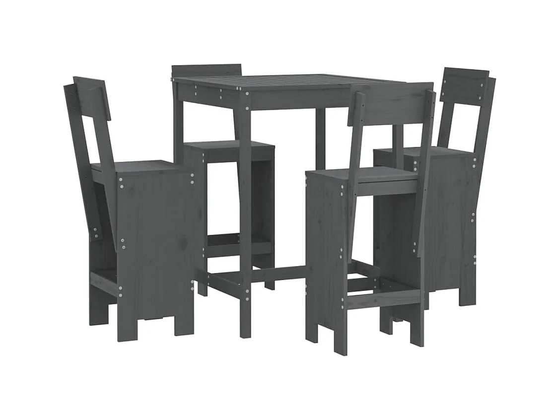 Lise Marie  Ensemble de bar de jardin 5 pcs gris bois de pin massif