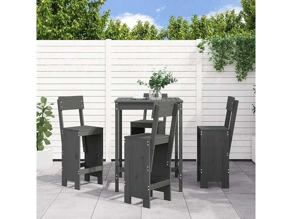 Lise Marie  Ensemble de bar de jardin 5 pcs gris bois de pin massif