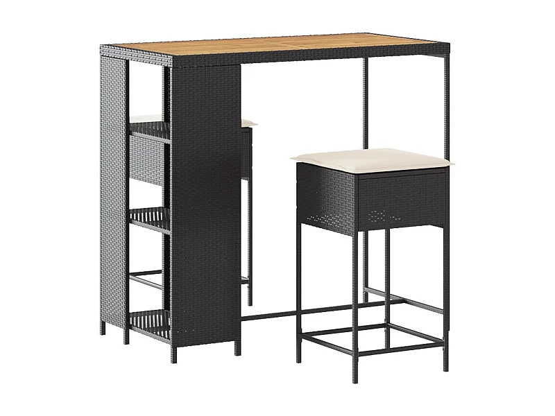 Kella  Ensemble de bar de jardin 3 pcs avec coussins noir poly rotin