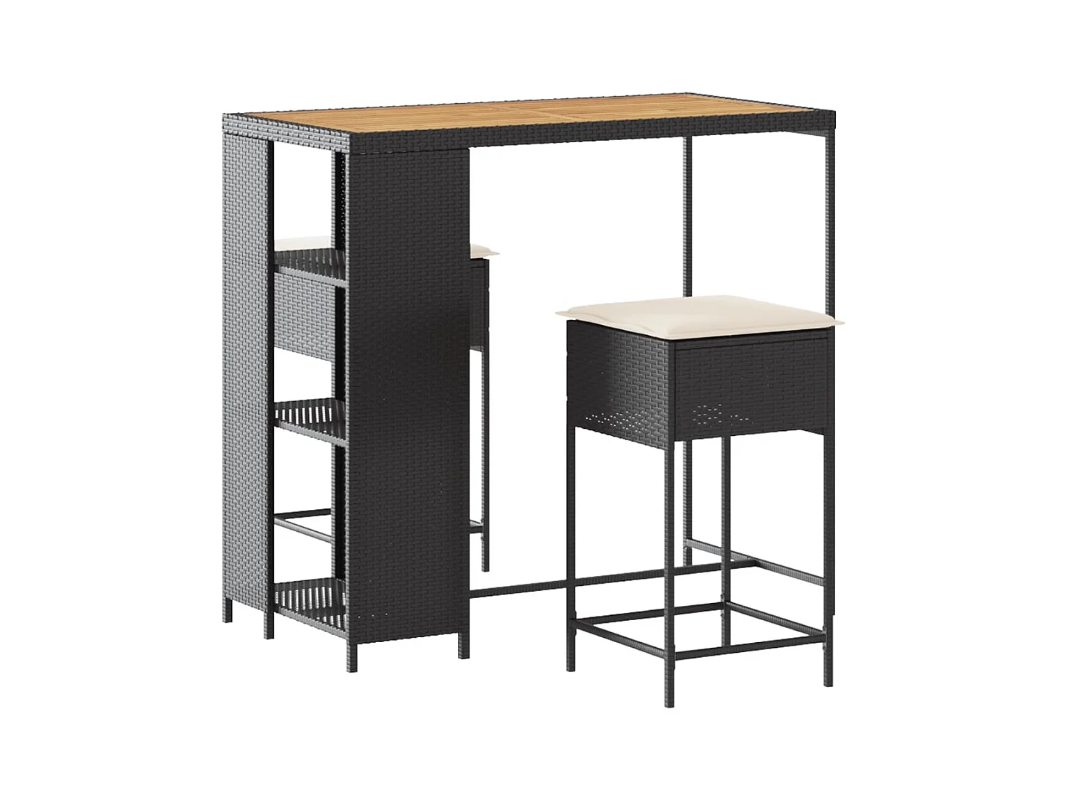 Kella  Ensemble de bar de jardin 3 pcs avec coussins noir poly rotin