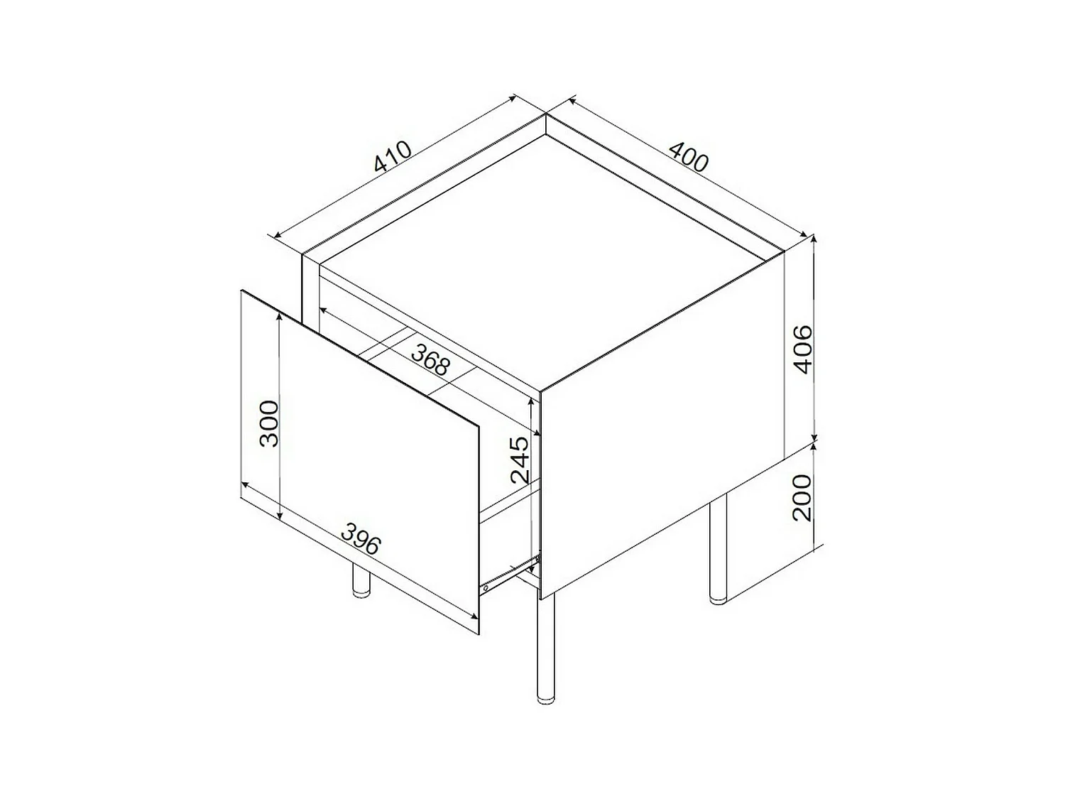 Table de chevet Valbom, une étagère, 41x40x60h cm Chêne brun