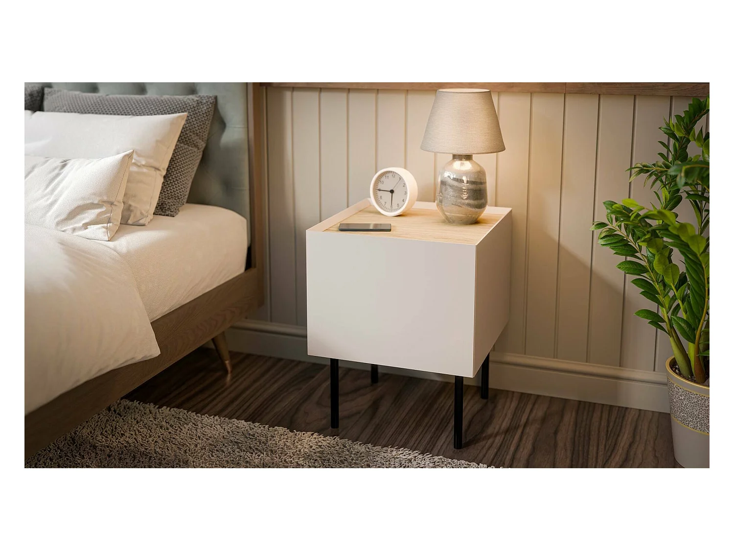 Table de chevet Valbom, une étagère, 41x40x60h cm Chêne brun