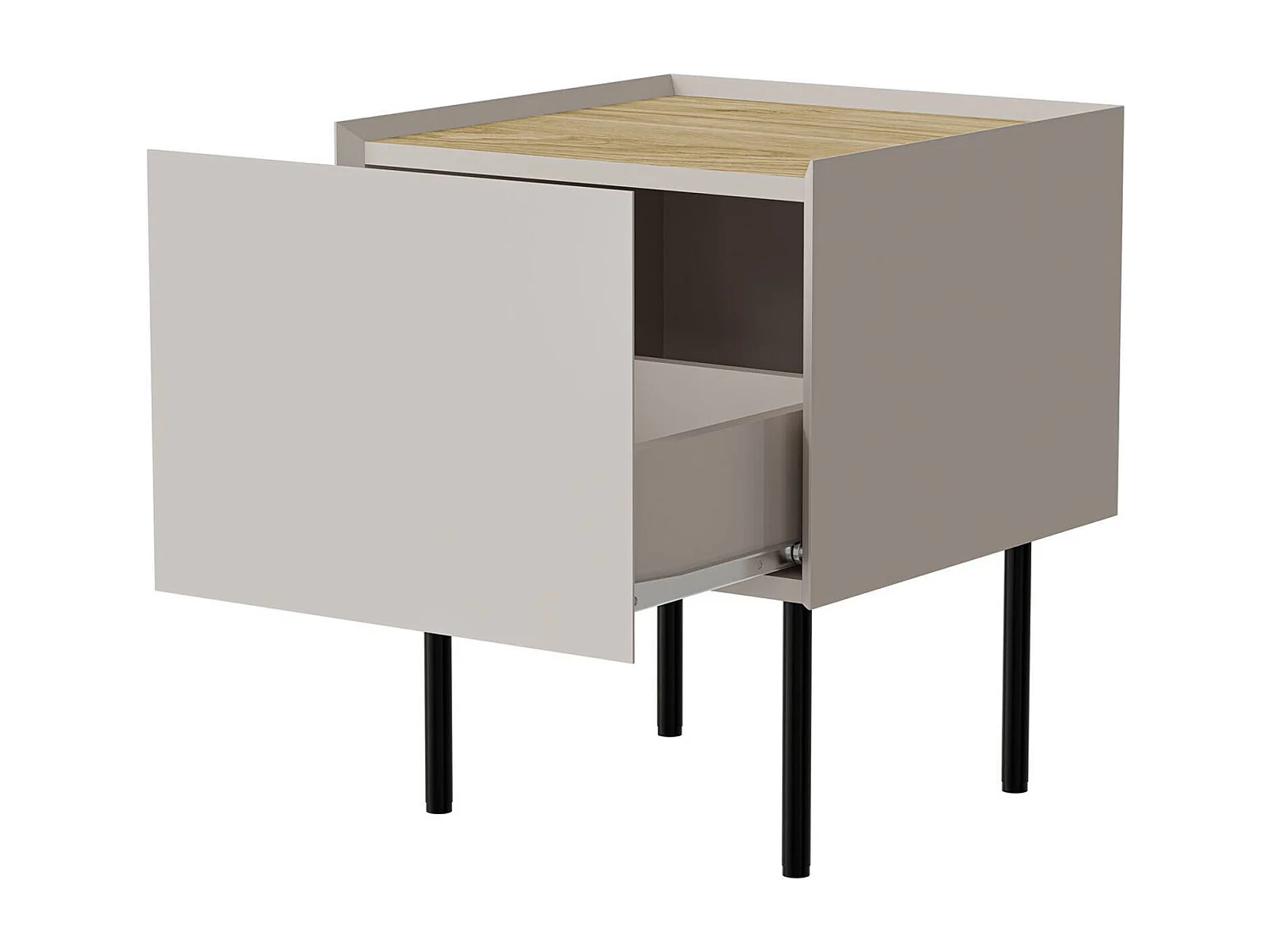 Set di 2 comodini Preci, Comò basso con cassetto e vano interno, Finitura effetto liscio, 40x41 h60 cm, Beige e Rovere