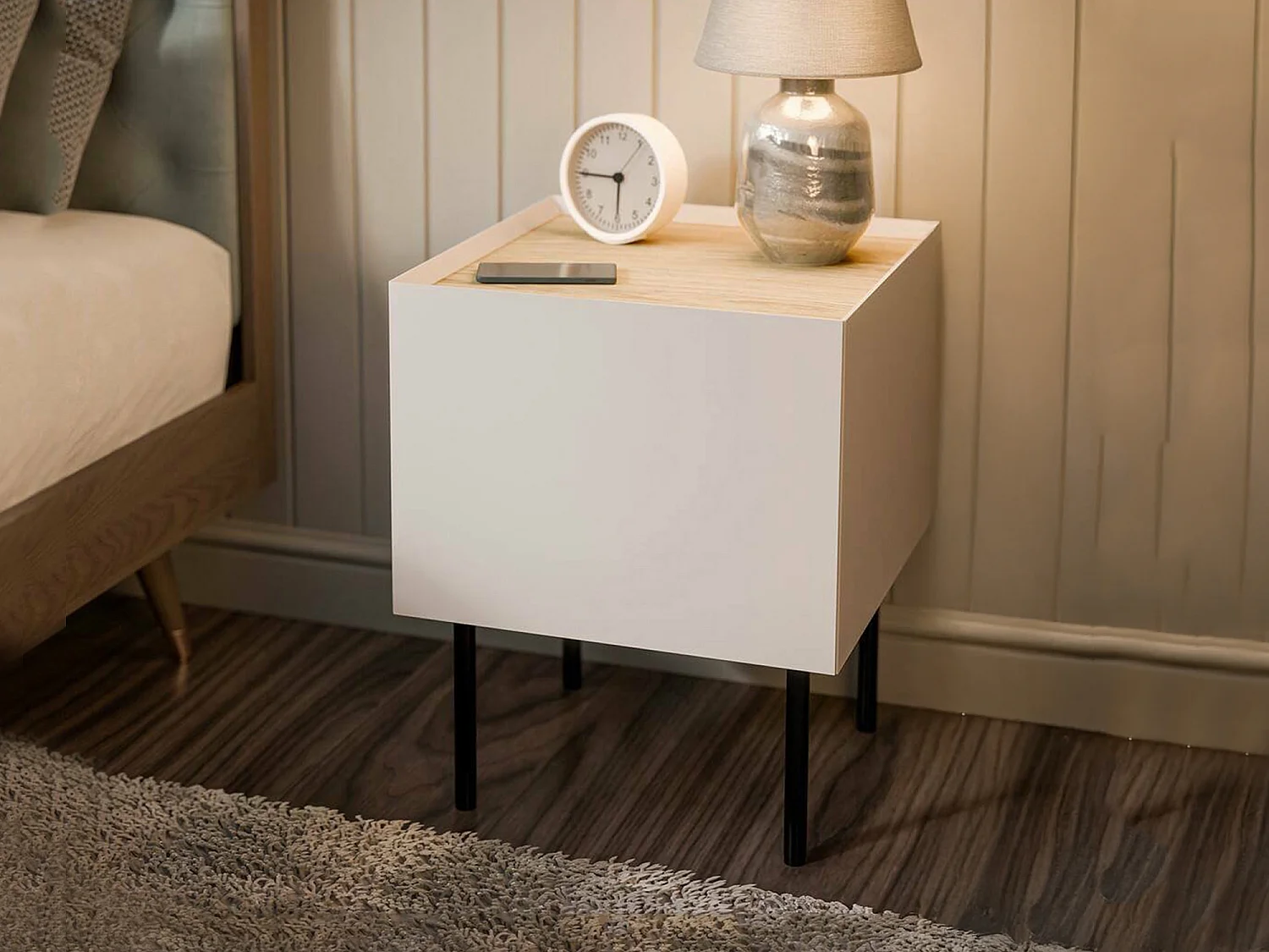 Table de chevet Valbom, une étagère, 41x40x60h cm Chêne brun
