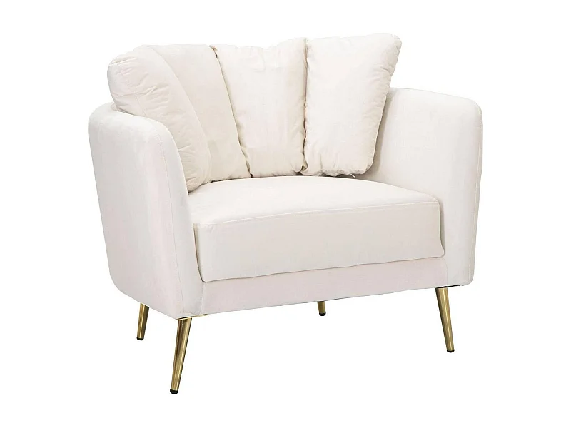 Foster fauteuil, Gestoffeerde zitting, Enkele woonkamerbank, Stoel met armleuningen, 88x77 h74 cm, Crème en Goud