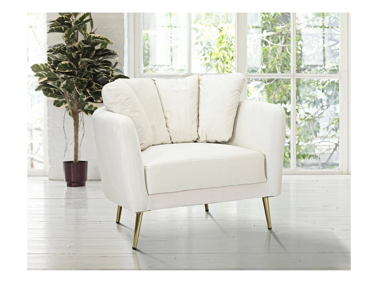 Fauteuil Foster, accoudoirs, or Crème