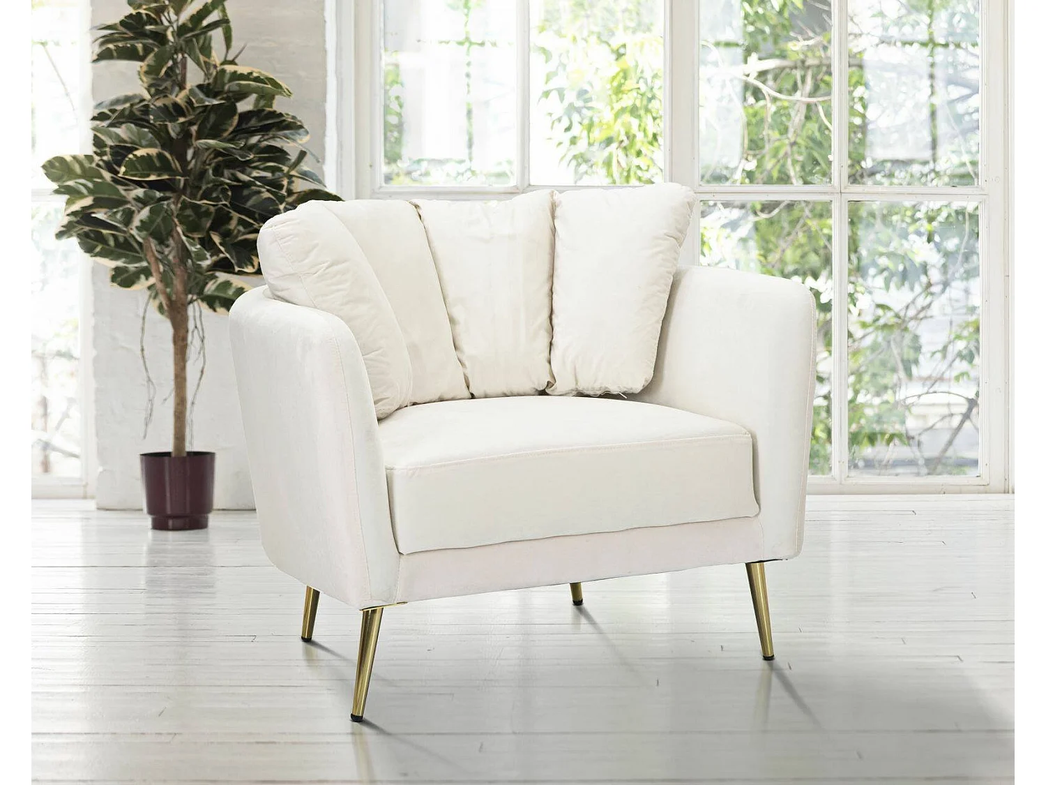 Fauteuil Foster, accoudoirs, or Crème