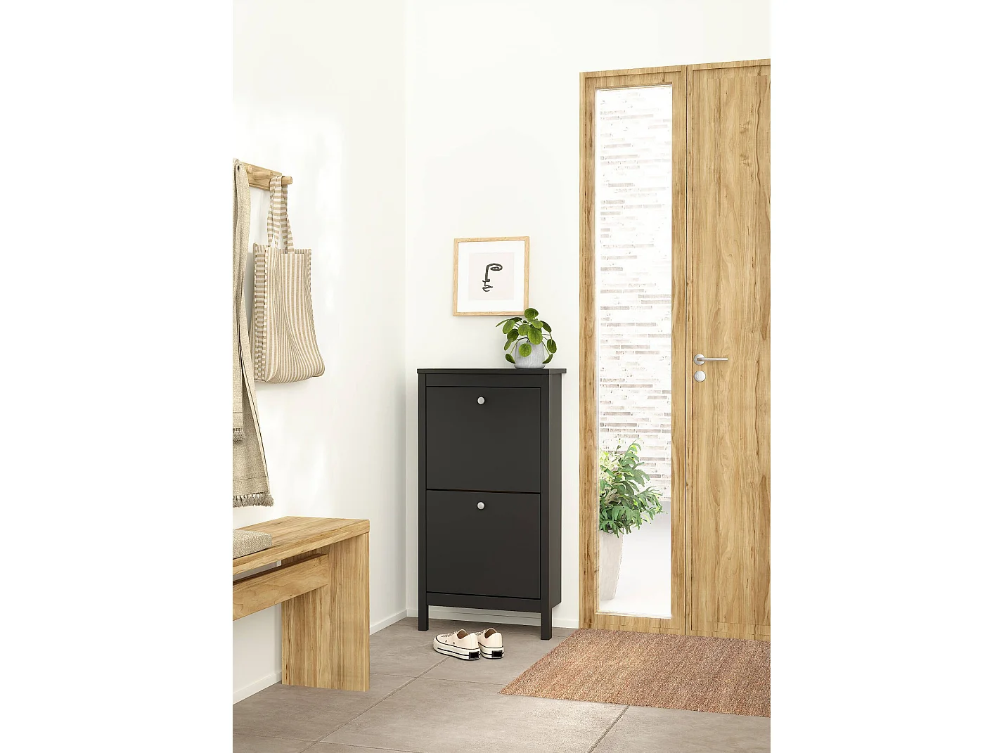 Meuble à chaussures Tisoy, 8 paires, 24,6x53,8x102,9h cm Noir, Armoire à chaussures