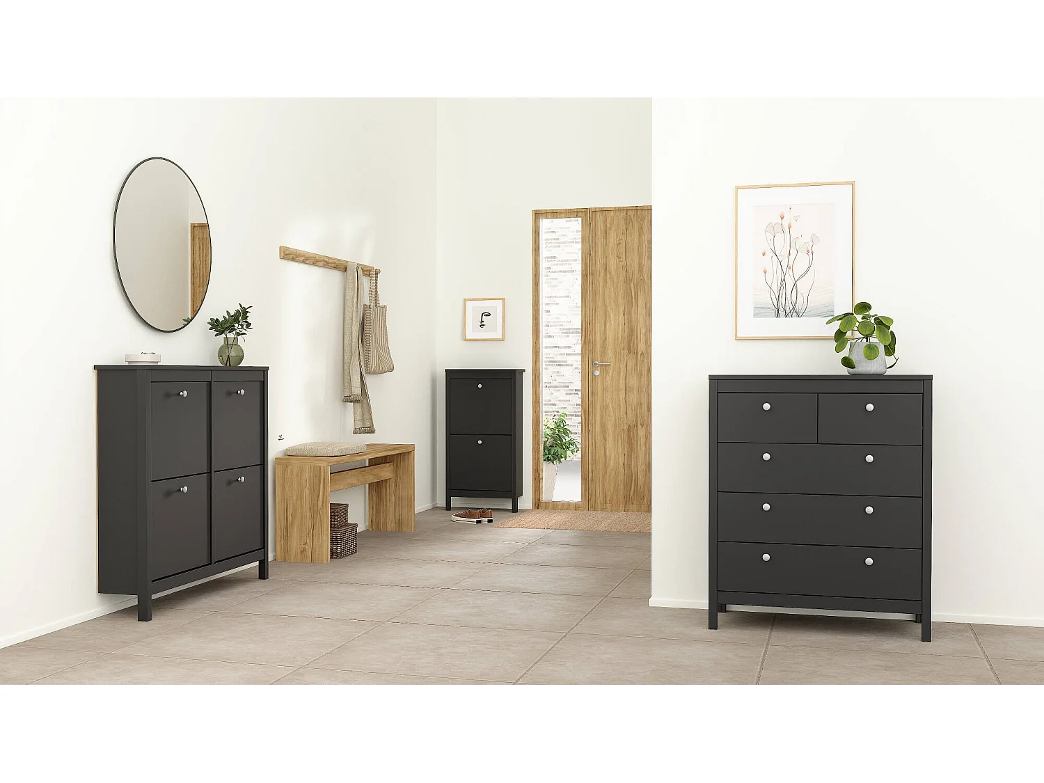 Meuble à chaussures Tisoy, 8 paires, 24,6x53,8x102,9h cm Noir, Armoire à chaussures