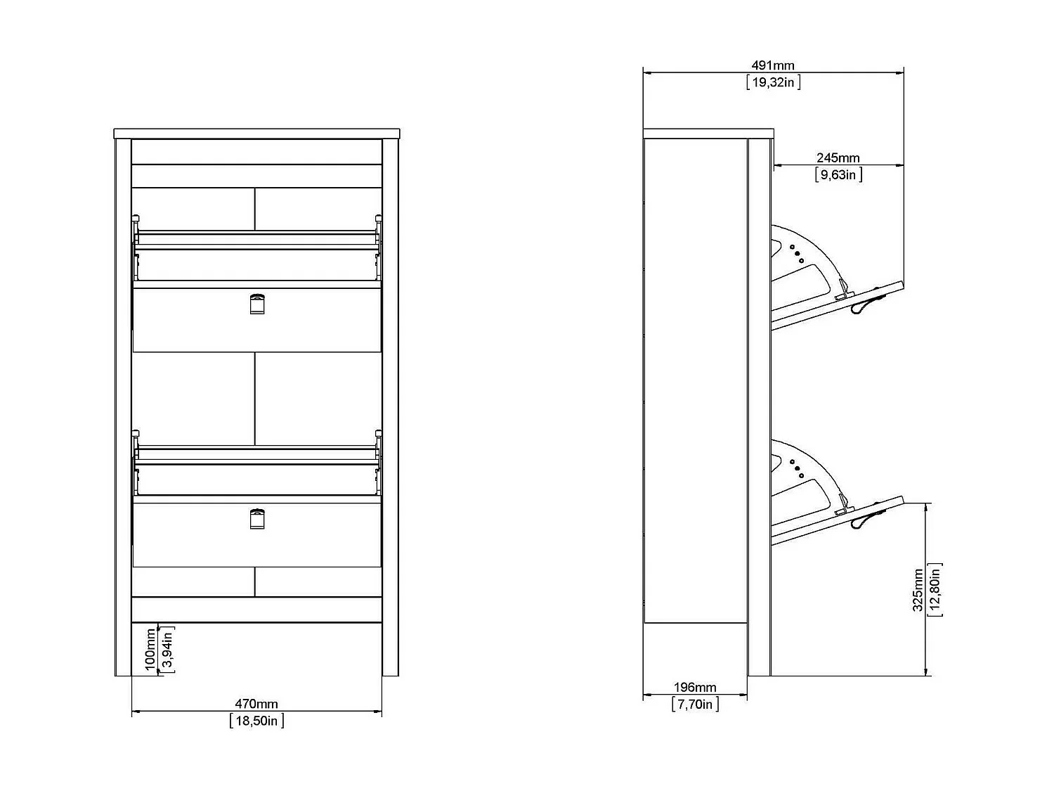 Meuble à chaussures Tisoy, 8 paires, 24,6x53,8x102,9h cm Noir, Armoire à chaussures
