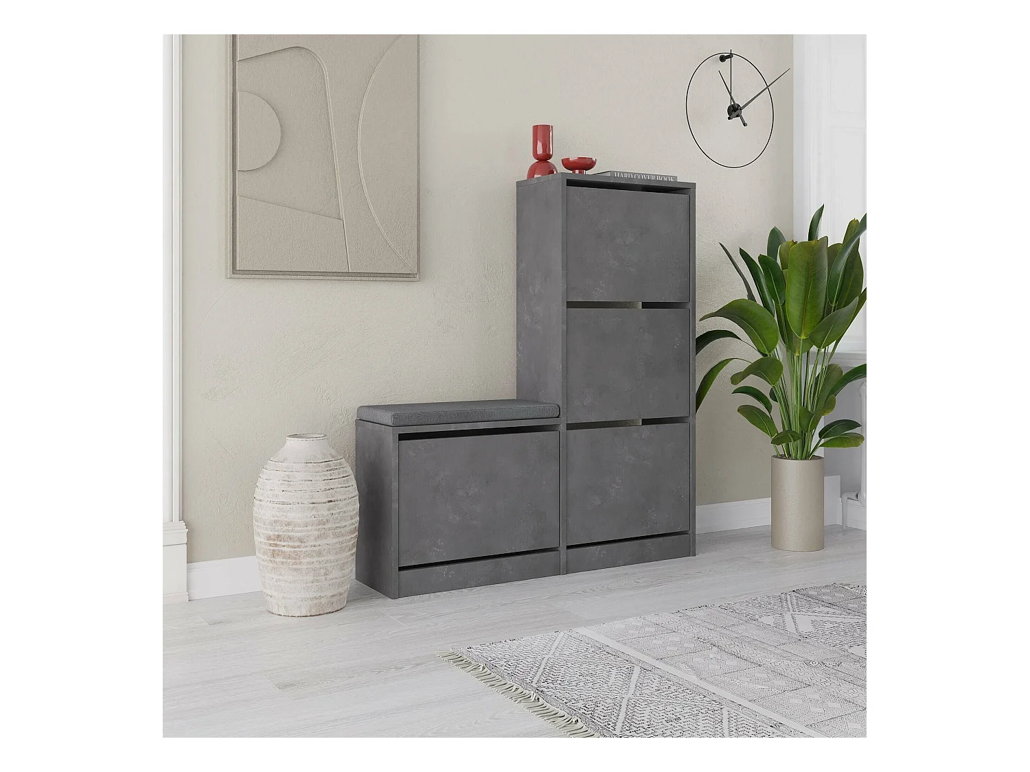 Meuble à chaussures Velma, 8 paires, 26x105x119h cm Gris, Rangement à chaussures