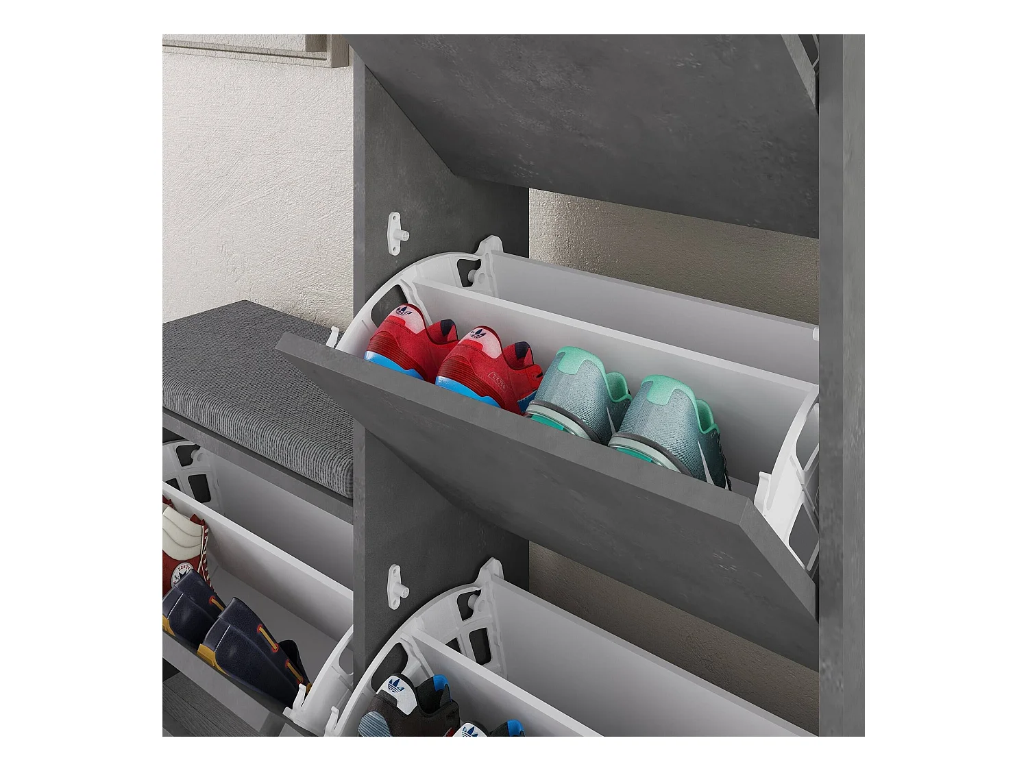 Meuble à chaussures Velma, 8 paires, 26x105x119h cm Gris, Rangement à chaussures