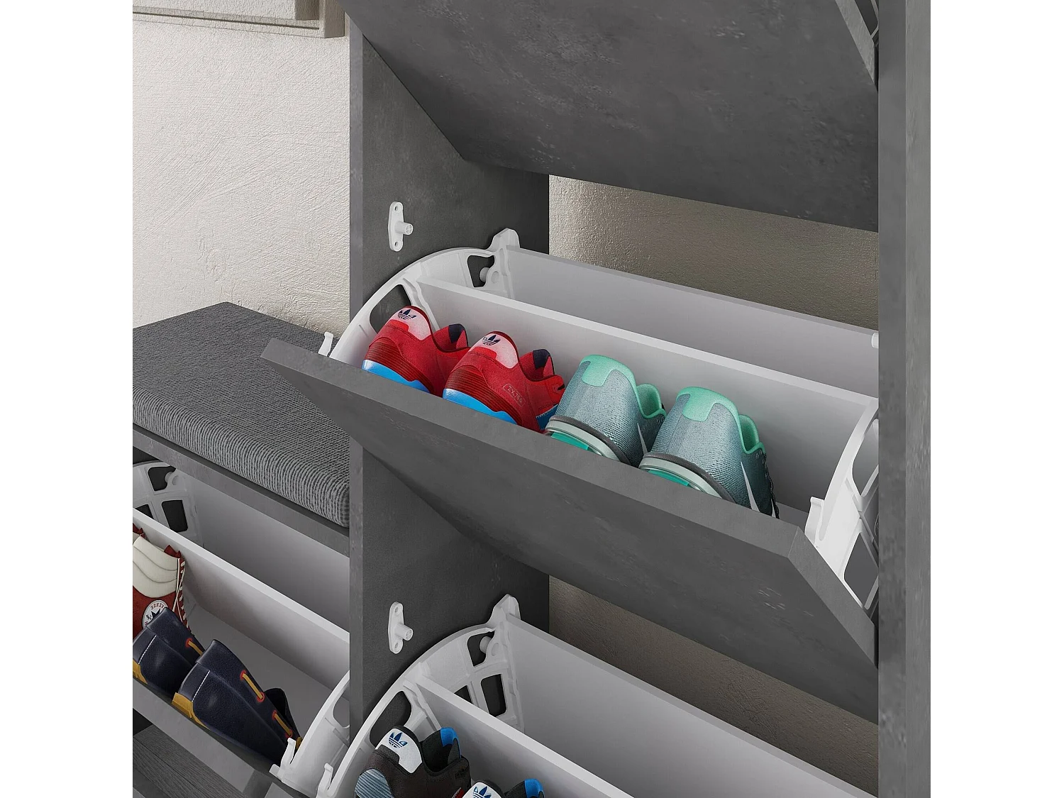 Meuble à chaussures Velma, 8 paires, 26x105x119h cm Gris, Rangement à chaussures