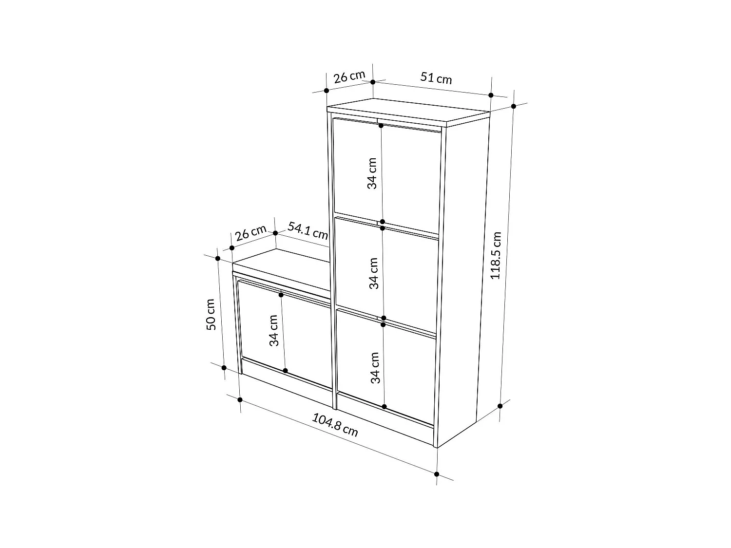 Meuble à Chaussures Velma, 8 Paires, 26x105x118,5h cm Blanc, Rangement à Chaussures