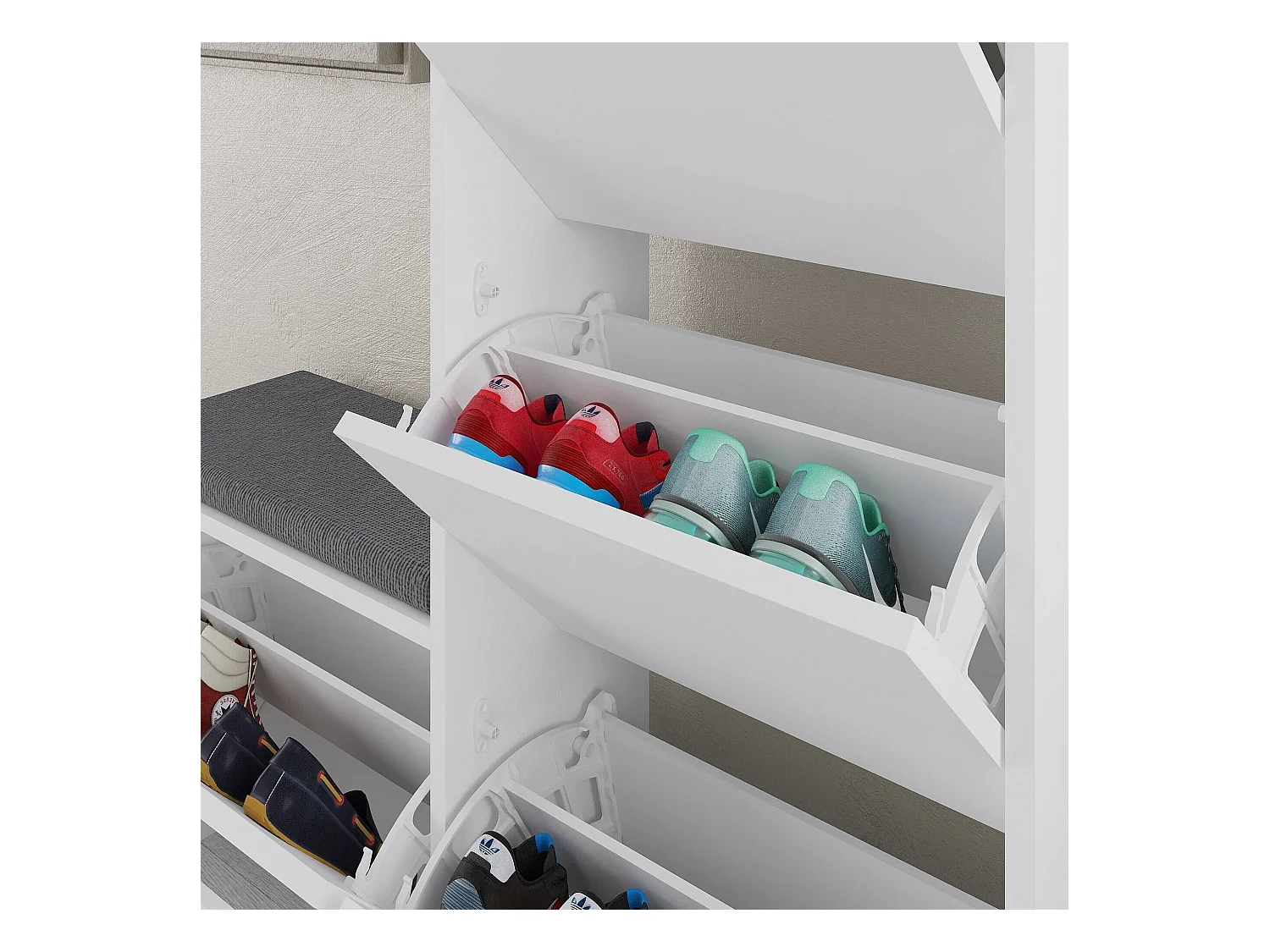 Meuble à Chaussures Velma, 8 Paires, 26x105x118,5h cm Blanc, Rangement à Chaussures