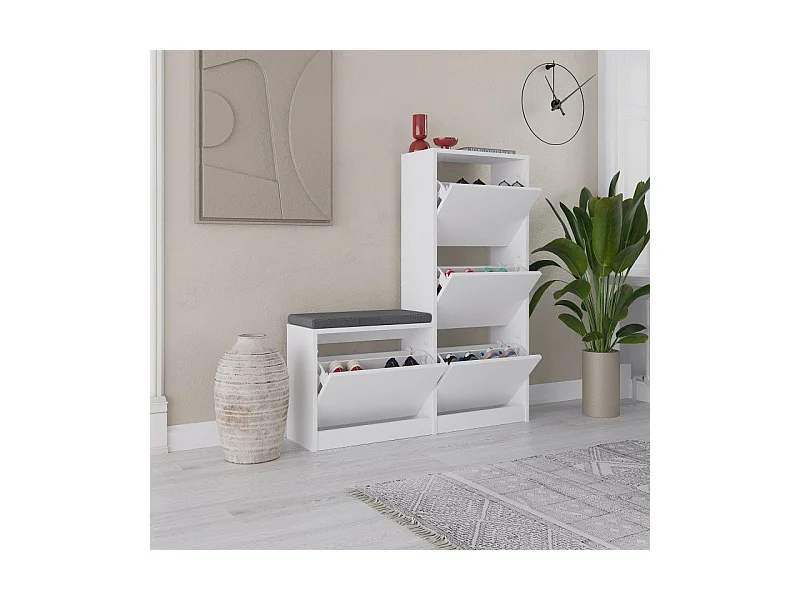 Meuble à Chaussures Velma, 8 Paires, 26x105x118,5h cm Blanc, Rangement à Chaussures