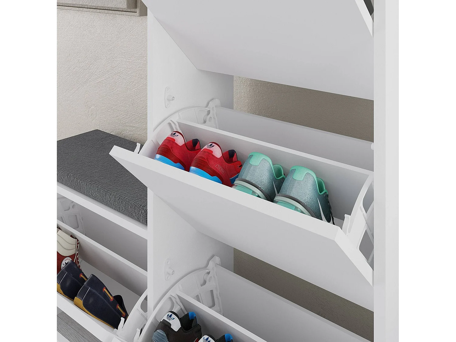 Meuble à Chaussures Velma, 8 Paires, 26x105x118,5h cm Blanc, Rangement à Chaussures