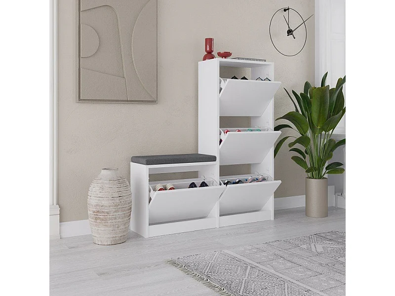 Meuble à Chaussures Velma, 8 Paires, 26x105x118,5h cm Blanc, Rangement à Chaussures