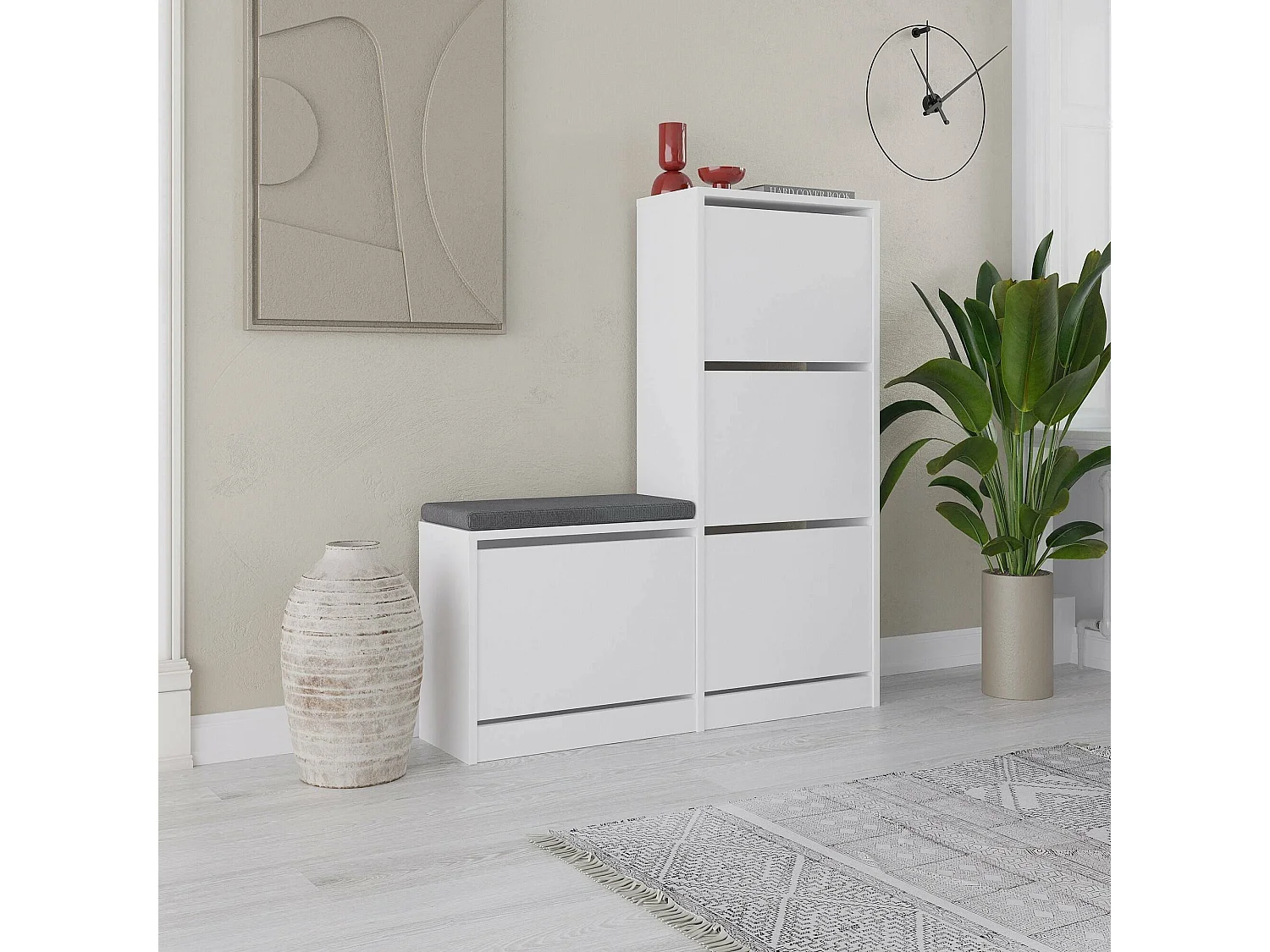 Meuble à Chaussures Velma, 8 Paires, 26x105x118,5h cm Blanc, Rangement à Chaussures