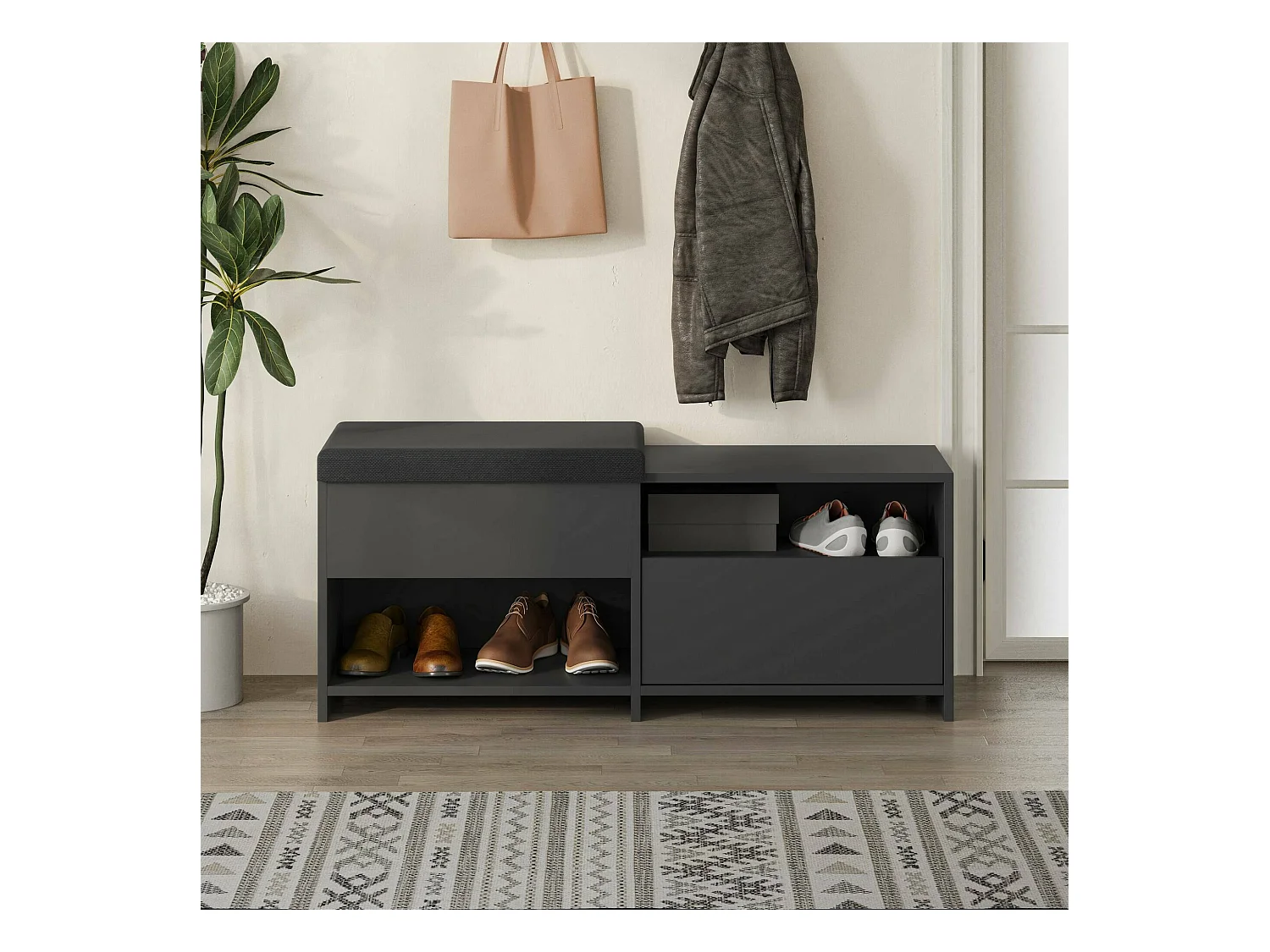 Meuble à chaussures Nuri, une étagère, 40.5x120.3x51h cm Noir Anthracite, Rangement chaussures