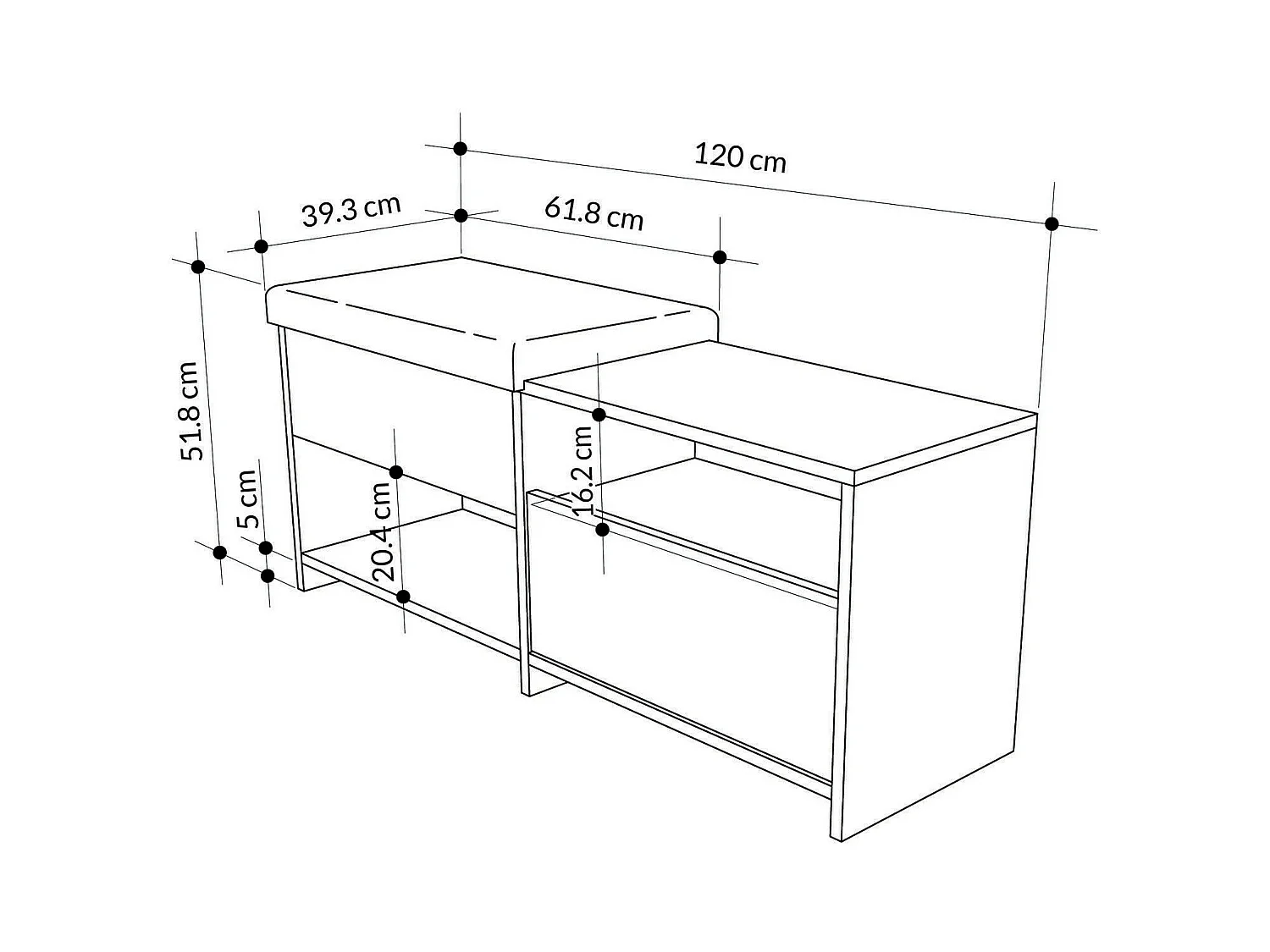 Meuble à chaussures Nuri, une étagère, 40.5x120.3x51h cm Noir Anthracite, Rangement chaussures