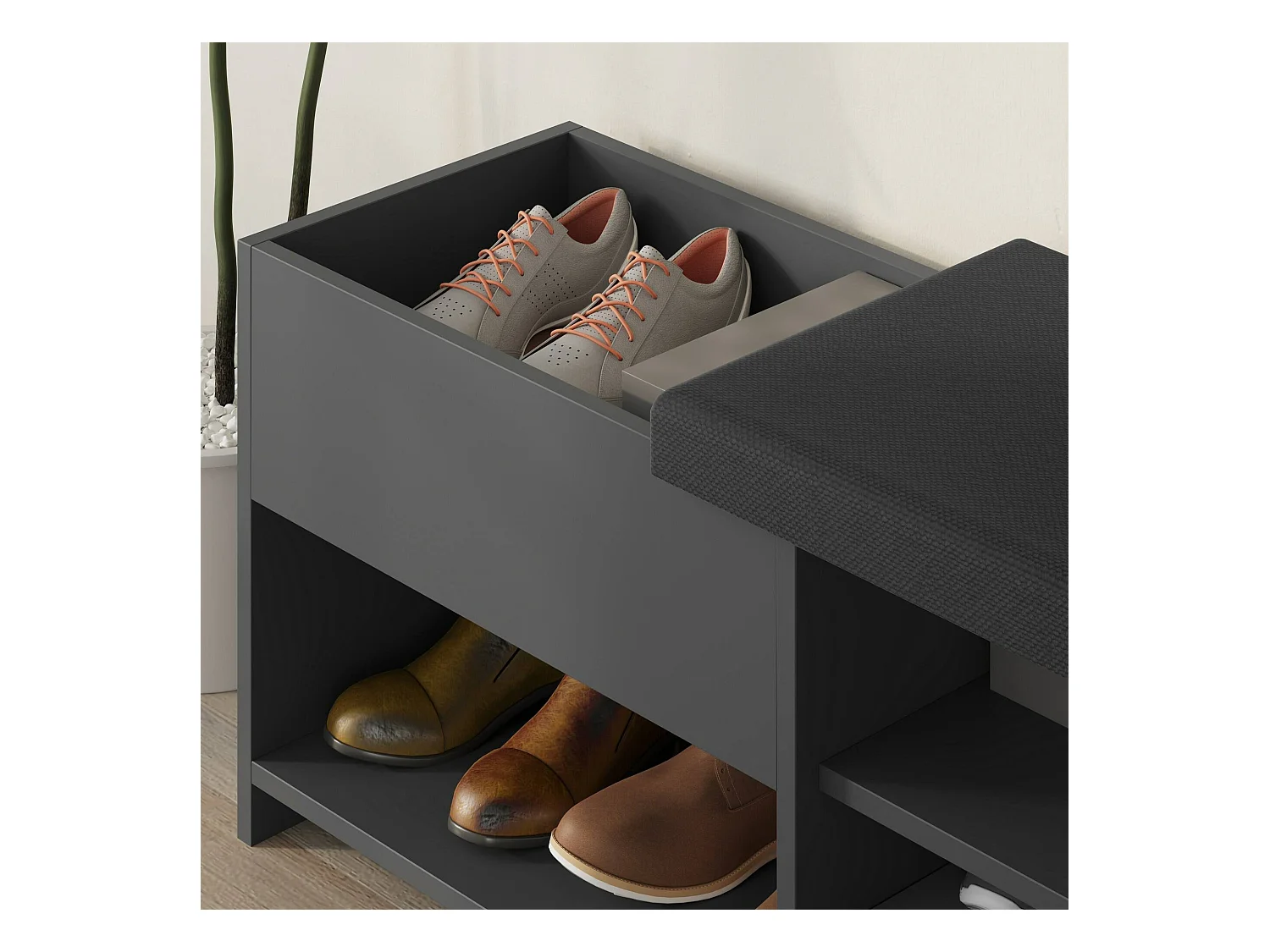 Meuble à chaussures Nuri, une étagère, 40.5x120.3x51h cm Noir Anthracite, Rangement chaussures