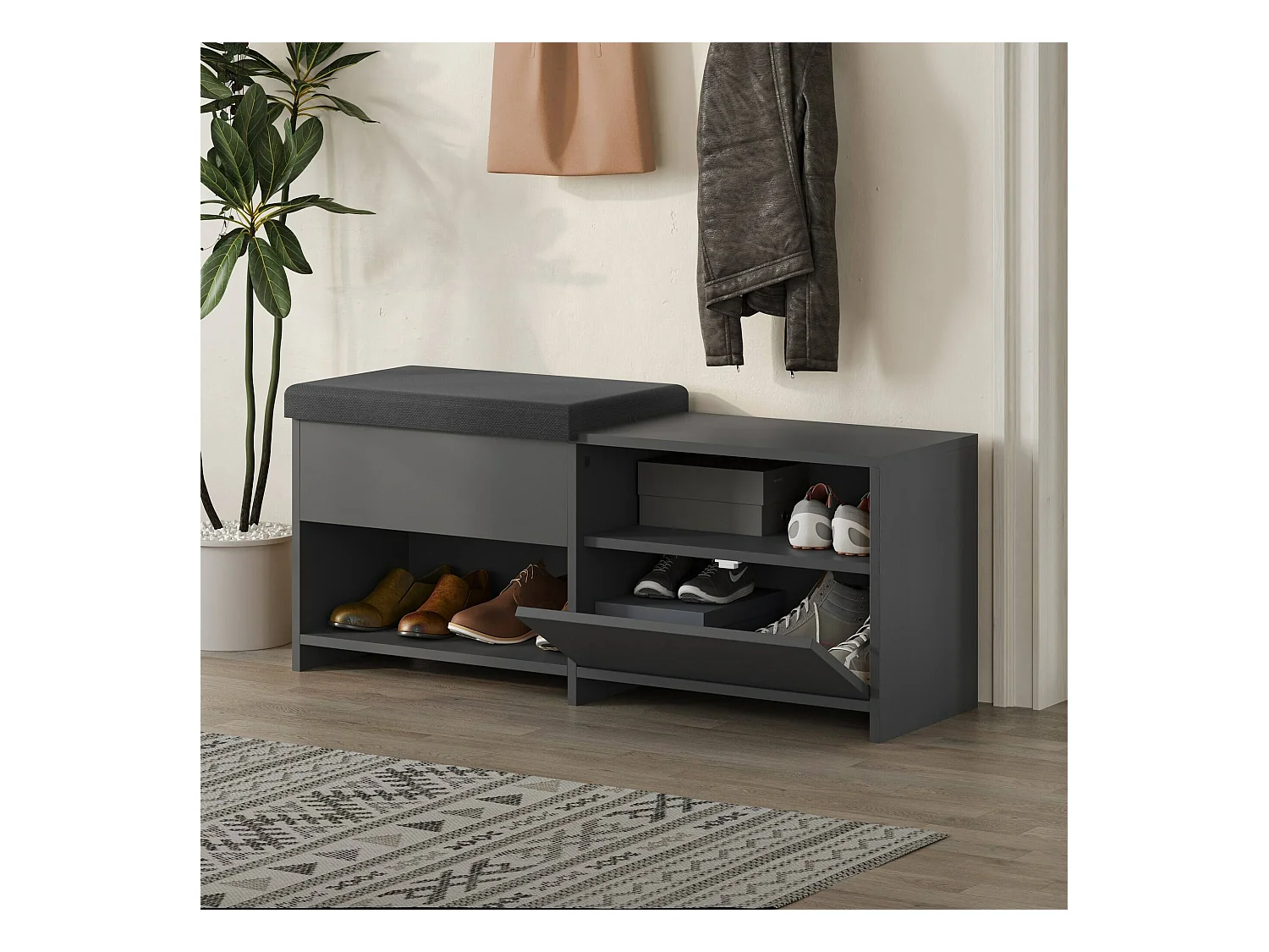 Meuble à chaussures Nuri, une étagère, 40.5x120.3x51h cm Noir Anthracite, Rangement chaussures