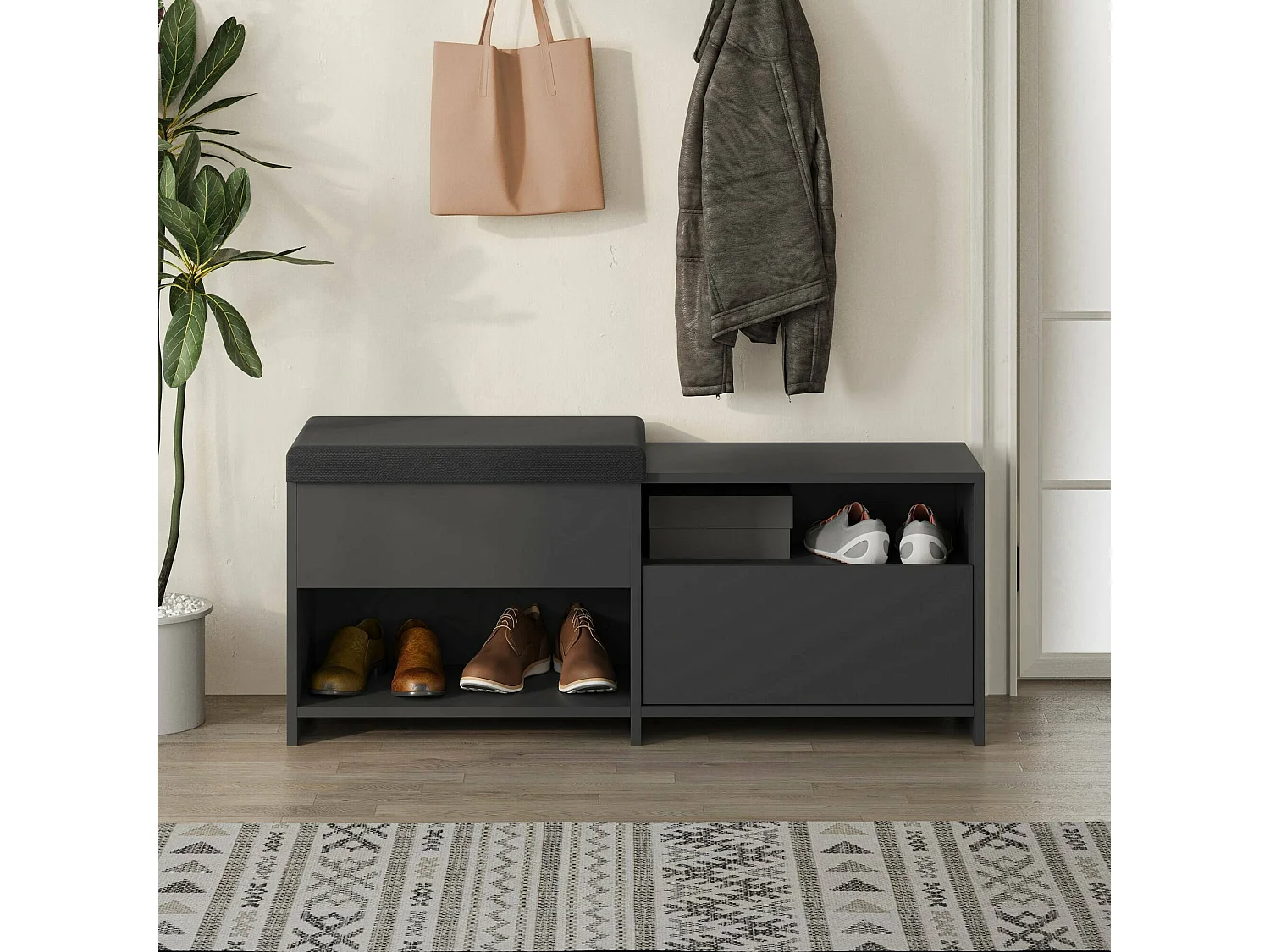 Meuble à chaussures Nuri, une étagère, 40.5x120.3x51h cm Noir Anthracite, Rangement chaussures