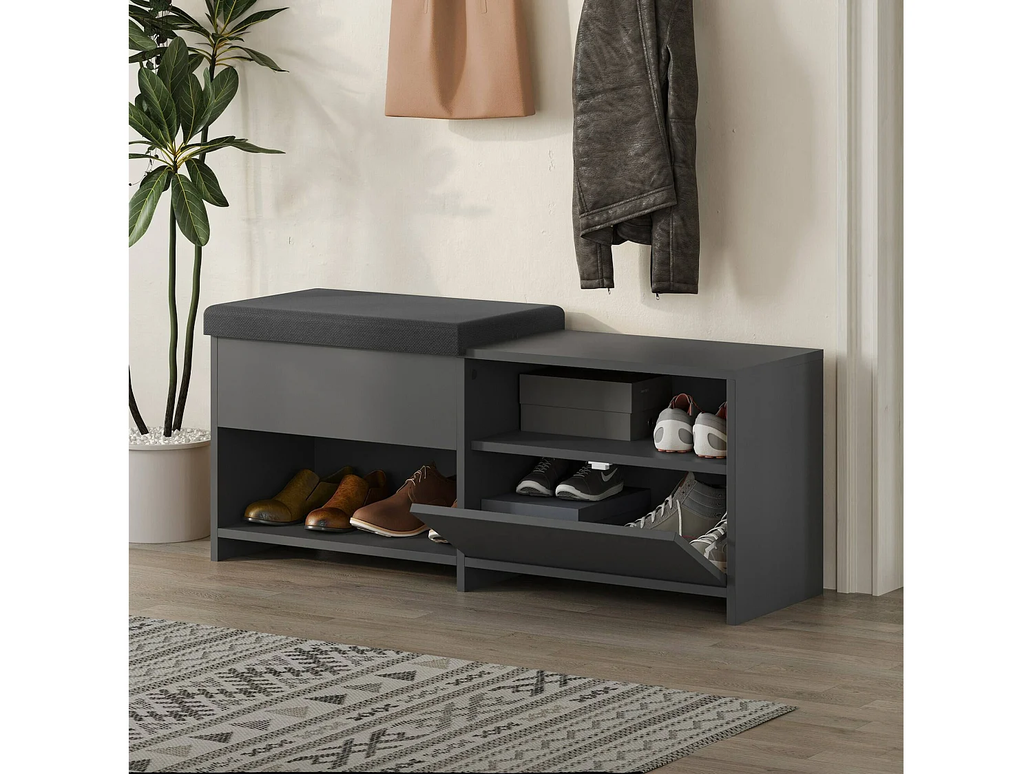 Meuble à chaussures Nuri, une étagère, 40.5x120.3x51h cm Noir Anthracite, Rangement chaussures