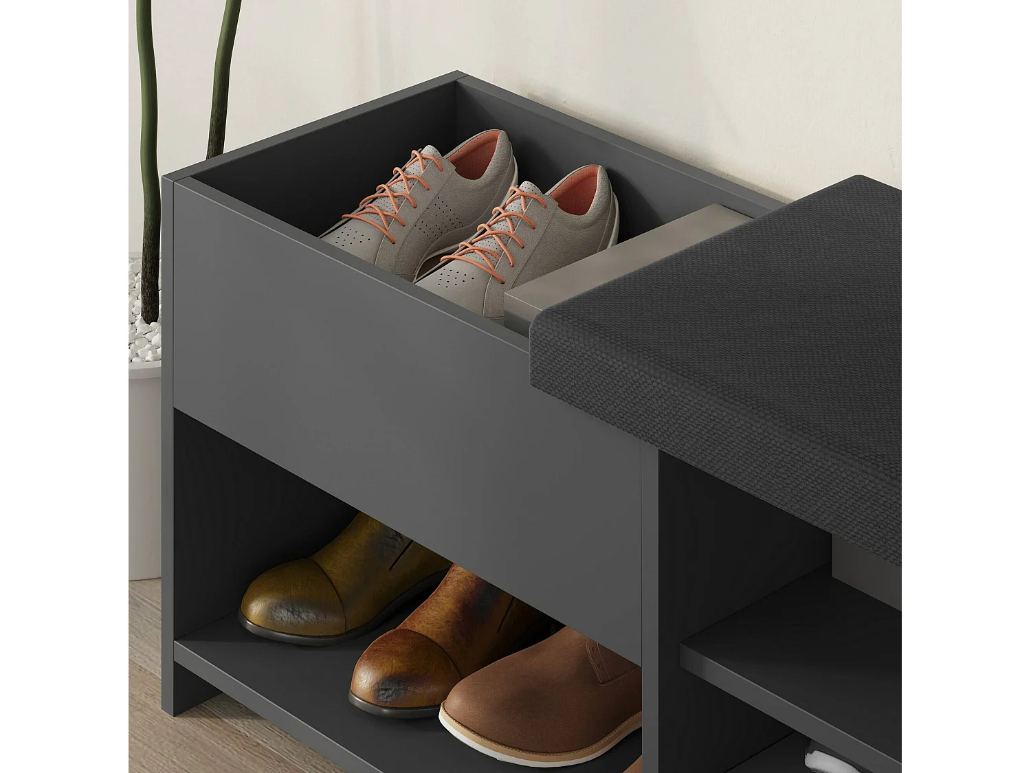 Meuble à chaussures Nuri, une étagère, 40.5x120.3x51h cm Noir Anthracite, Rangement chaussures