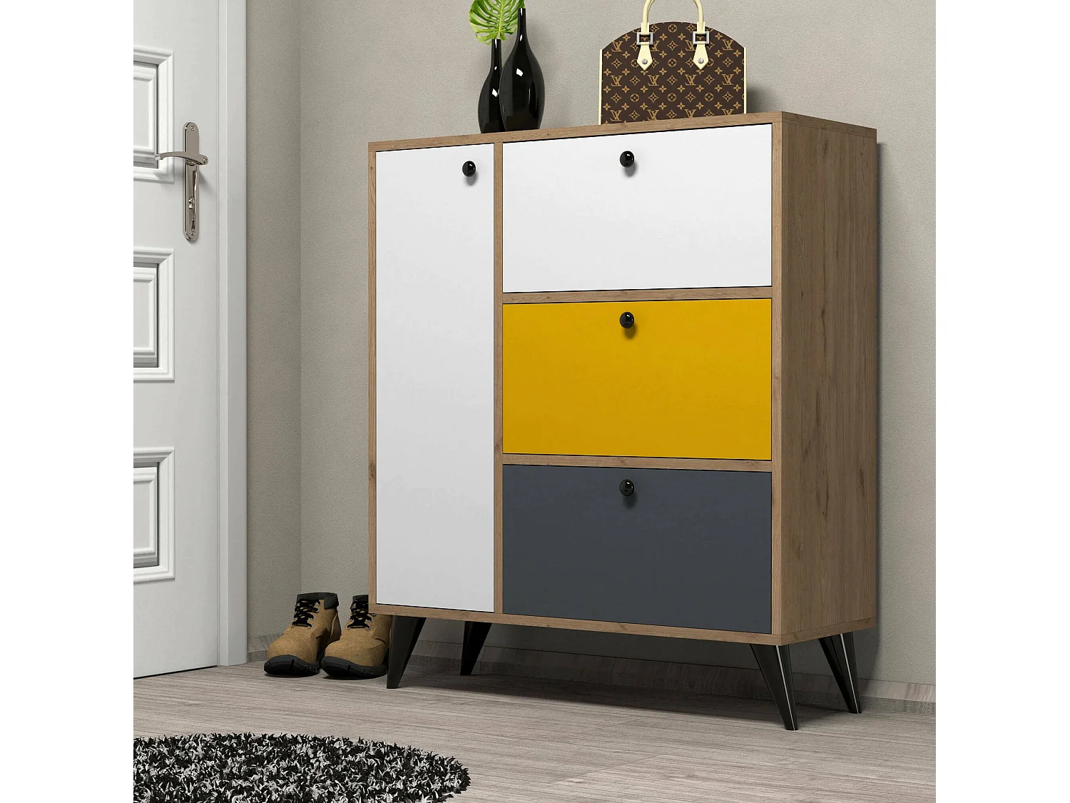 Meuble à chaussures Tsuga, 2 étagères, 35x90x105h cm Marron, Rangement pour chaussures