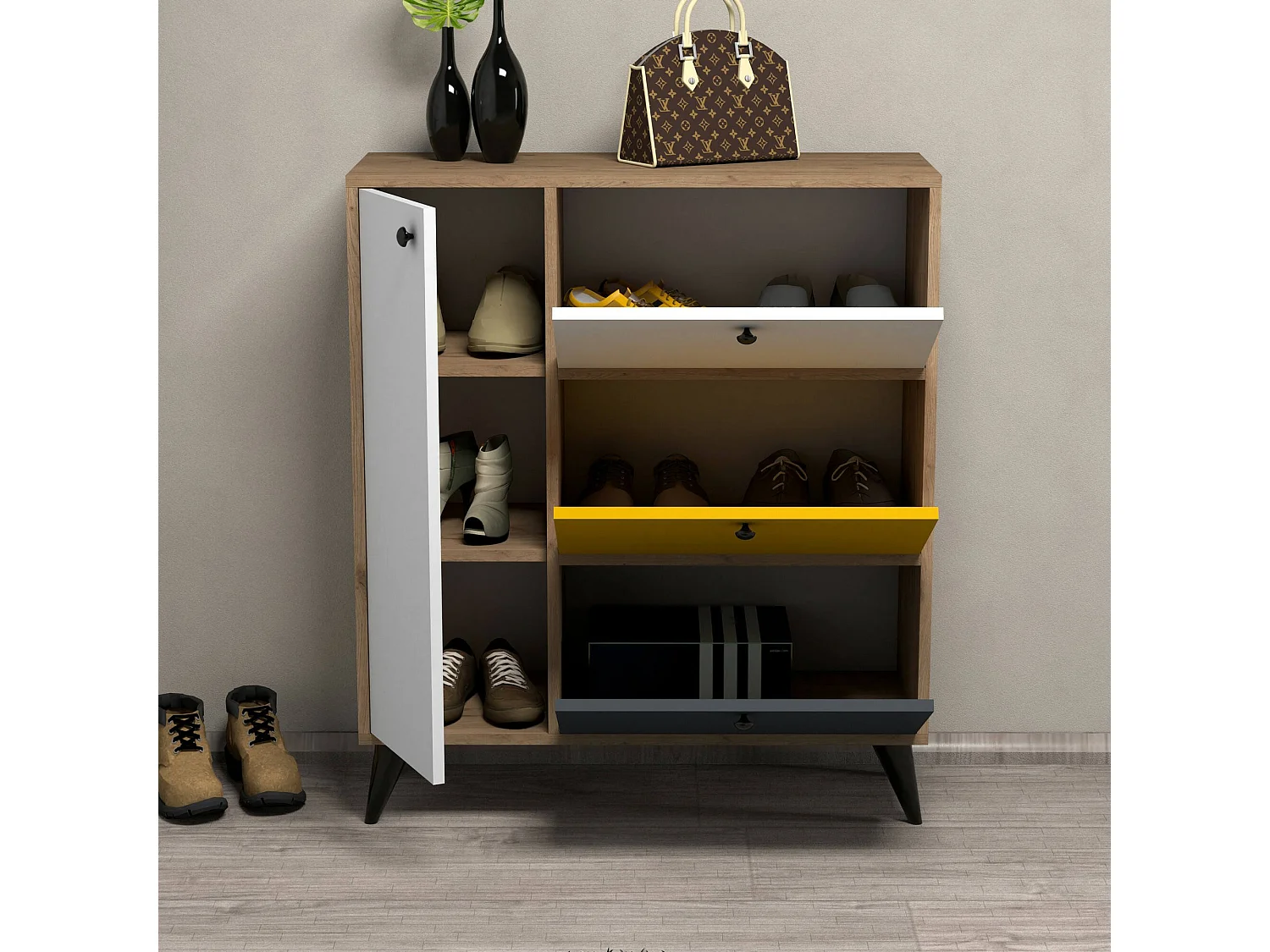 Meuble à chaussures Tsuga, 2 étagères, 35x90x105h cm Marron, Rangement pour chaussures