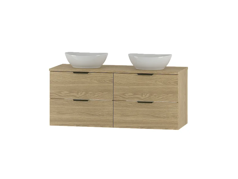 Badezimmer-Set 120 cm Schrank mit Arbeitsplatte und Waschbecken Eiche geölt Pile