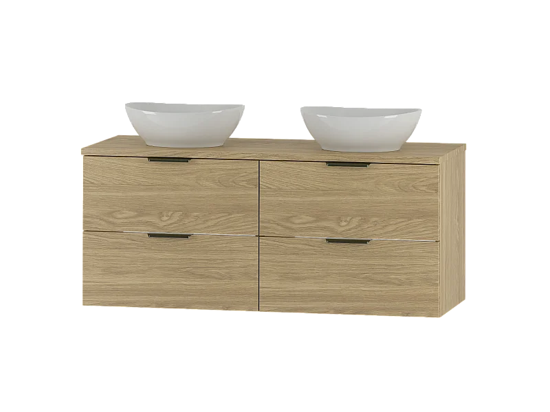 Badezimmer-Set 120 cm Schrank mit Arbeitsplatte und Waschbecken Eiche geölt Pile