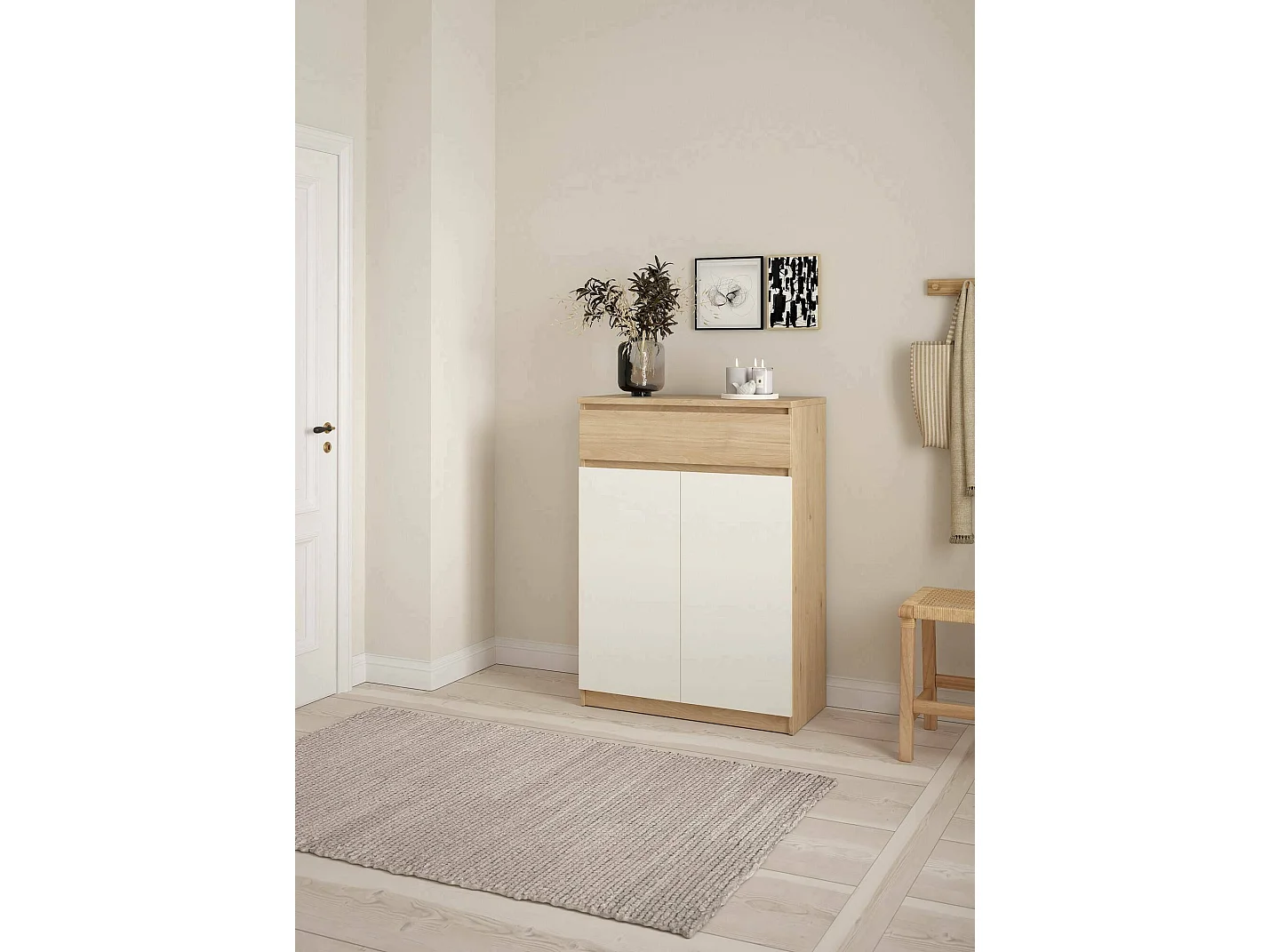 Meuble à chaussures Angilops, un tiroir, 40x80,4x111,3h cm Chêne brun, rangement chaussures