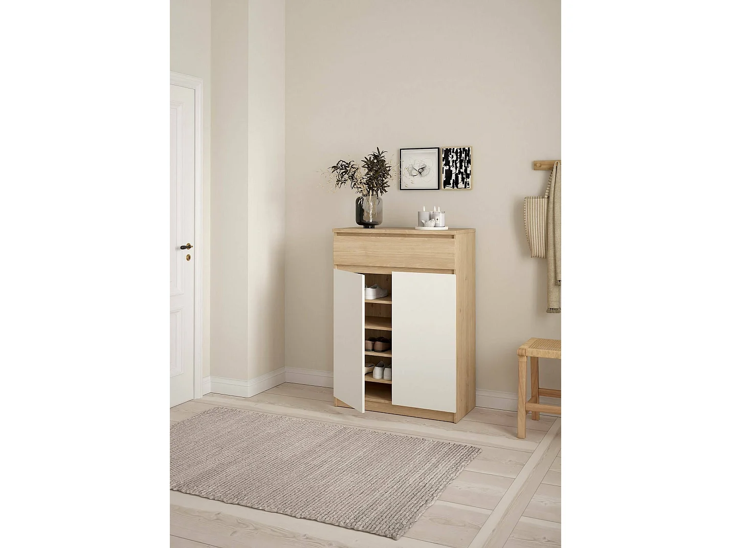 Meuble à chaussures Angilops, un tiroir, 40x80,4x111,3h cm Chêne brun, rangement chaussures