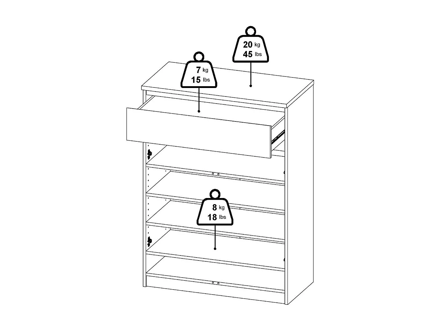 Meuble à chaussures Angilops, un tiroir, 40x80,4x111,3h cm Chêne brun, rangement chaussures